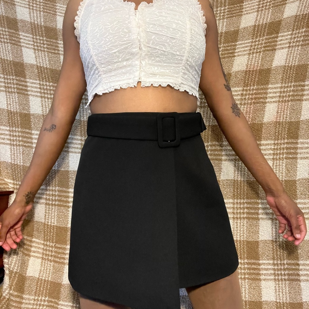 Ina Black Asymmetrical Wrap Mini Skirt